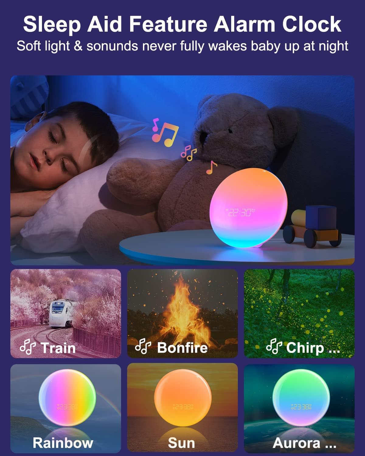 Sunrise Alarm Clock Smart Wake Up Light,11 Nature Sounds White Noise Machine & Snooze, 9 Lighting Effects, Bluetooth Speaker with Alexa Sleep Aid,Bedrooms for Heavy Sleepers Adults Kids GVRGO