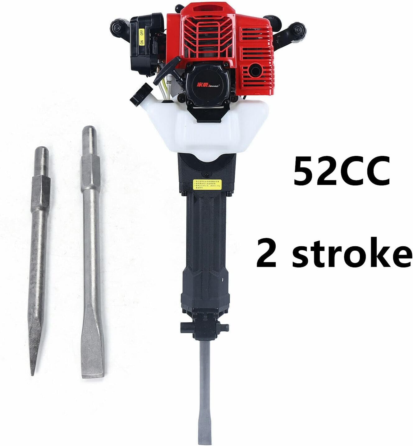 2 Stroke 52CC Gas Demolition Jack Hammer with 2 Chisels Gasoline Concrete Breaker Drill Gas T Post Driver for Trenching and Breaking Holes