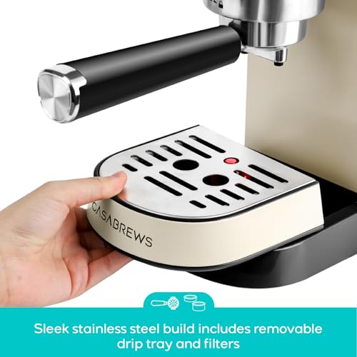 CASABREWS CM5418 Espresso Machine 20 Bar, Compact Espresso Maker with Steam Milk Frother, Stainless Steel Coffee Machine with 34oz Removable Water Tank for Cappuccino, Latte, Silver