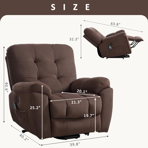 Power Lift Chair with Vibration Massage Electric Recliner Chairs with USB Charge Port and 2 Hidden Cup Holders