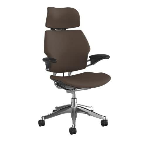 Humanscale Freedom Office Chair with Headrest - Ergonomic Work Chair with Standard Height Adjustable Duron Arms - Wheels for Carpet - Polished Aluminum Frame with Black Lotus Fabric