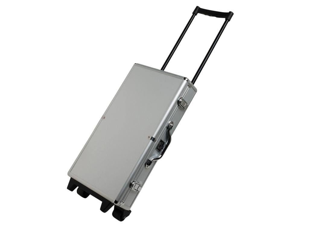 White Swan mAh Jongg - Ivory Tiles - Modern Pusher Arms - Wheeled Aluminum Case - Silver