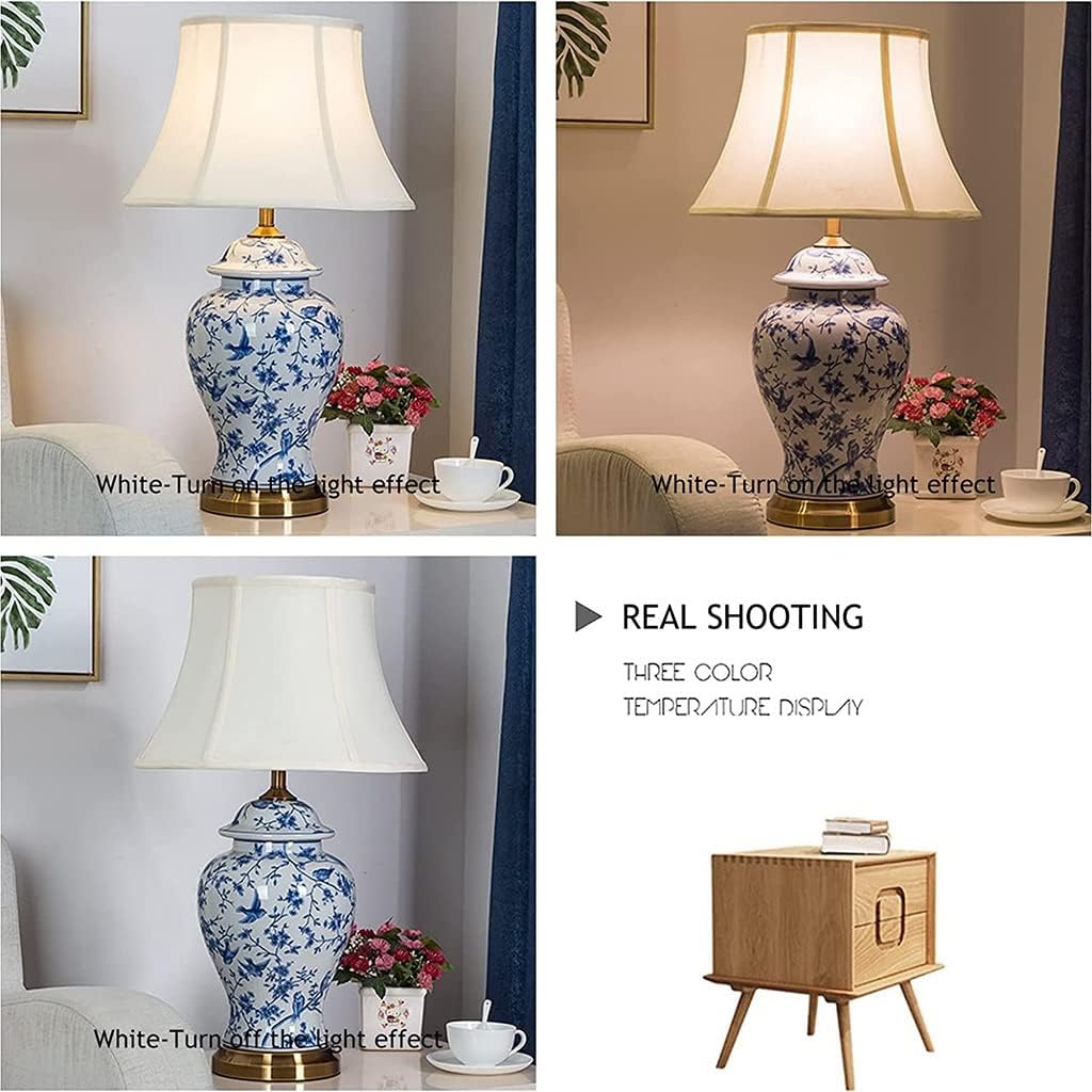 Hand-Painted Ceramic Desk Lamp Chinoiserie Branch Desk Lamp Blue & White Porcelain Lamp Body with Metal Base Bedside Nightstand Lamp for Bedroom Living Room Office College Bookcase