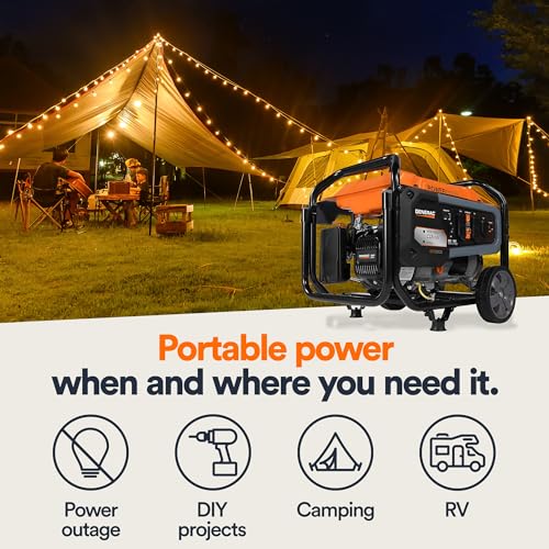 Generac 8,000-Watt Gas-Powered Portable Generator - Electric Start with COsense - PowerRush Advanced Technology - Reliable Power for Emergencies, Recreation, Home - 49 State Compliant - Orange/Black