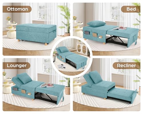Sleeper Sofa Chair Bed,4-in-1 Convertible Sofa Bed Chair with 6 Adjustable Backrest and Pillow, 3-Seat Pull Out Sleeper Bed Linen Fabric Modern for Bedroom Small Space Living Room Office, Black