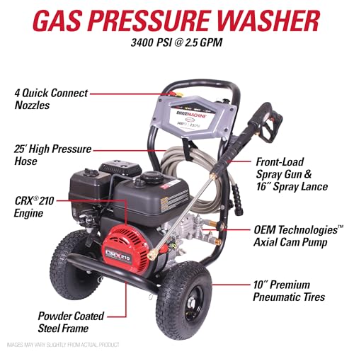 Simpson Cleaning 3400 PSI Gas Pressure Washer, 2.5 GPM Power Washer for Residential Use, CRX Engine, 25-Foot MorFlex Hose, Clean Machine, 49-State (CM61083)