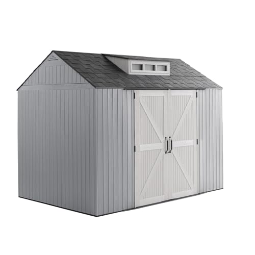 Large Resin Outdoor Storage Shed with Floor (7-10.5 Ft) - Weatherproof Double Wall Construction for Lawn Mowers, Garden Tools, Bike & Pool Supplies, Lockable (Brown, 7x7 FT)