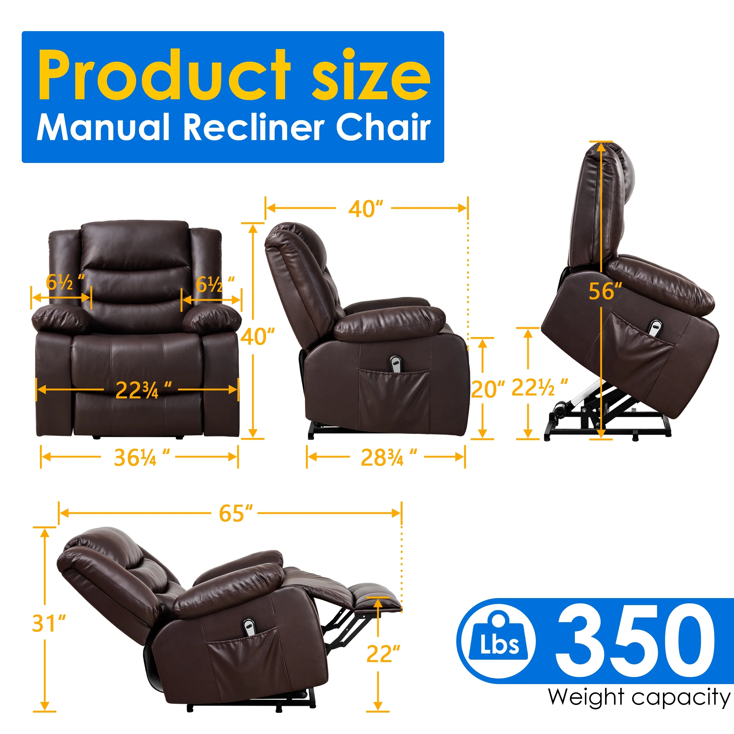 TrumanPick Power Lift Recliner Chair with 2 Side Pockets for Elderly, Faux Leather, Brown