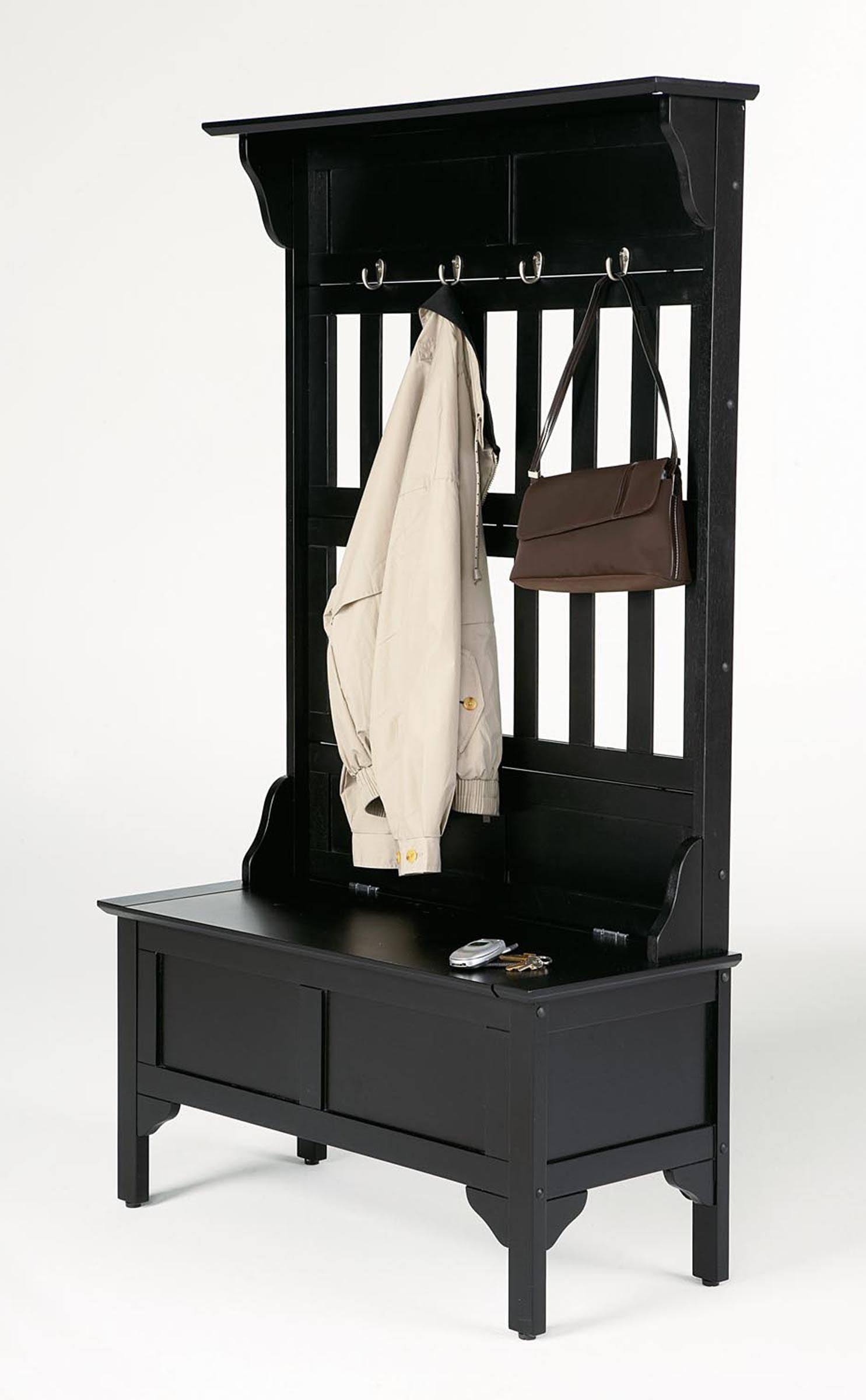 Home Styles Hall Tree u0026 Storage Bench (Black)