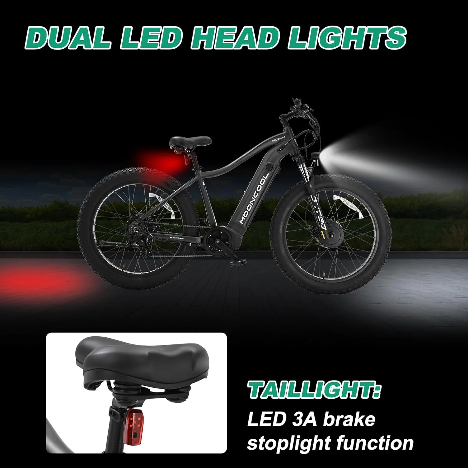 FICISOG 26" x 4" Adult Fat Tire Electric Bike , 500Wx2 Dual Motor AWD MTB, All Terrain Ebikes, 48V 15AH Removable Battery, 20MPH 7-Speed Mountain Electric Bicycle,1 Motor Range 30-45 Miles
