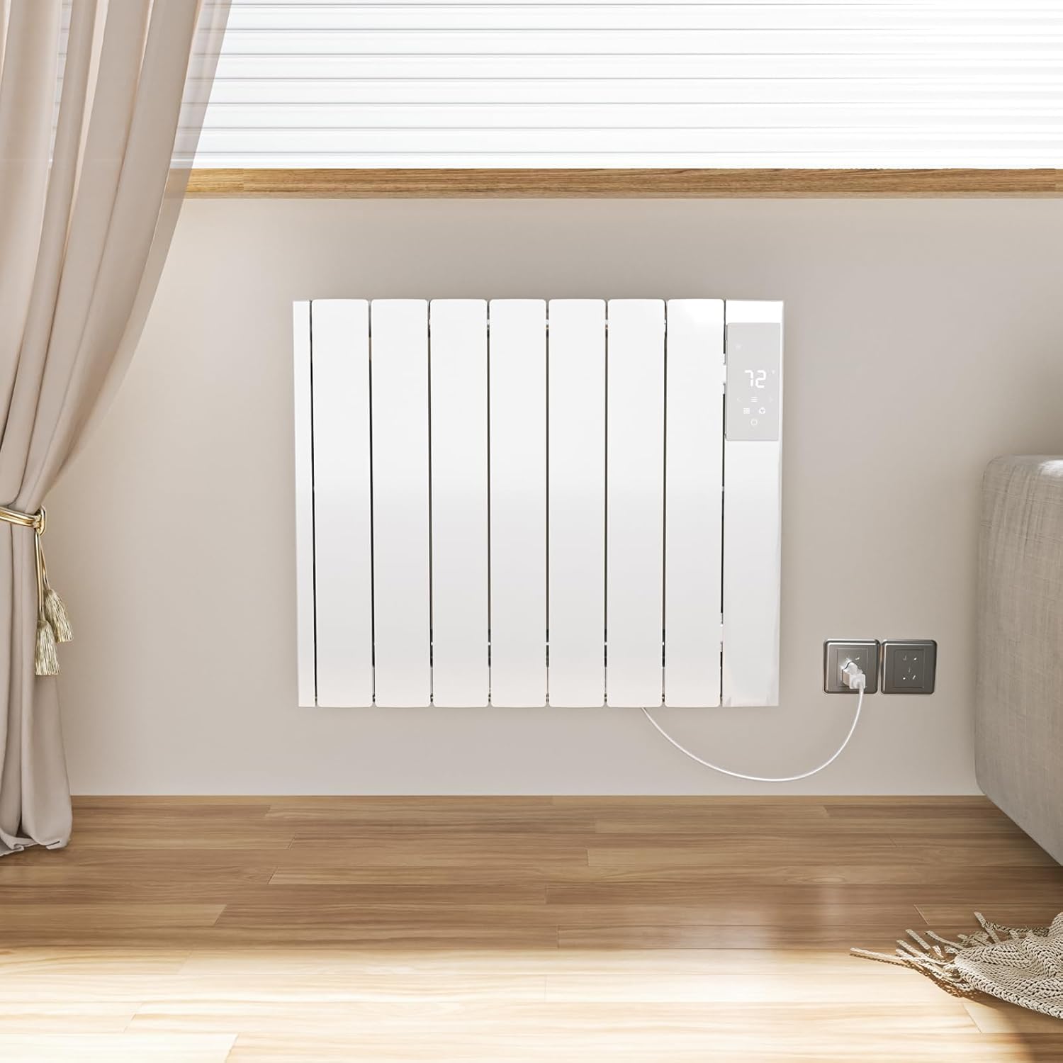 1500W Panel Heater - Electric Wall/Freestanding Aluminium Radiator/LED Display, Adjustable Thermostat, Timer & Safety Protection for Indoor Use in Living Room/Bedroom/Bathroom - White…
