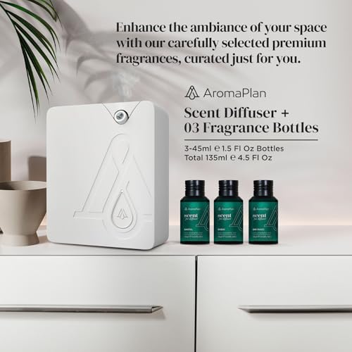 AromaPlan Bluetooth Smart Scent Air Machine for Home + 3 Fragrances– Smart Cold Air Technology, Hotel Collection Diffuser, Waterless Whole House Scent Diffuser with Top Picks Fragrance Kit, White