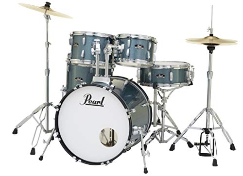 Pearl Roadshow Drum Set 4-Piece Complete Kit with Cymbals and Stands, Charcoal Metallic (RS584C/C706)