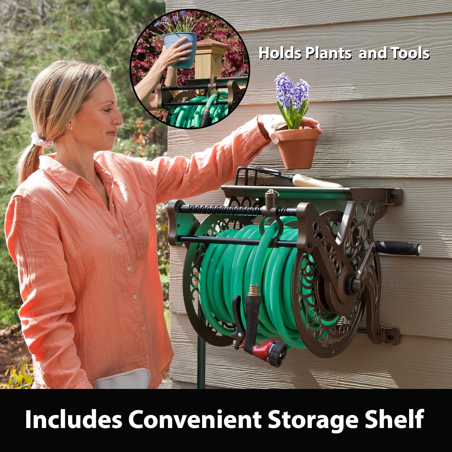 Liberty Garden 707 Decorative Wall Mount Garden Guide Hose Reel, Bronze