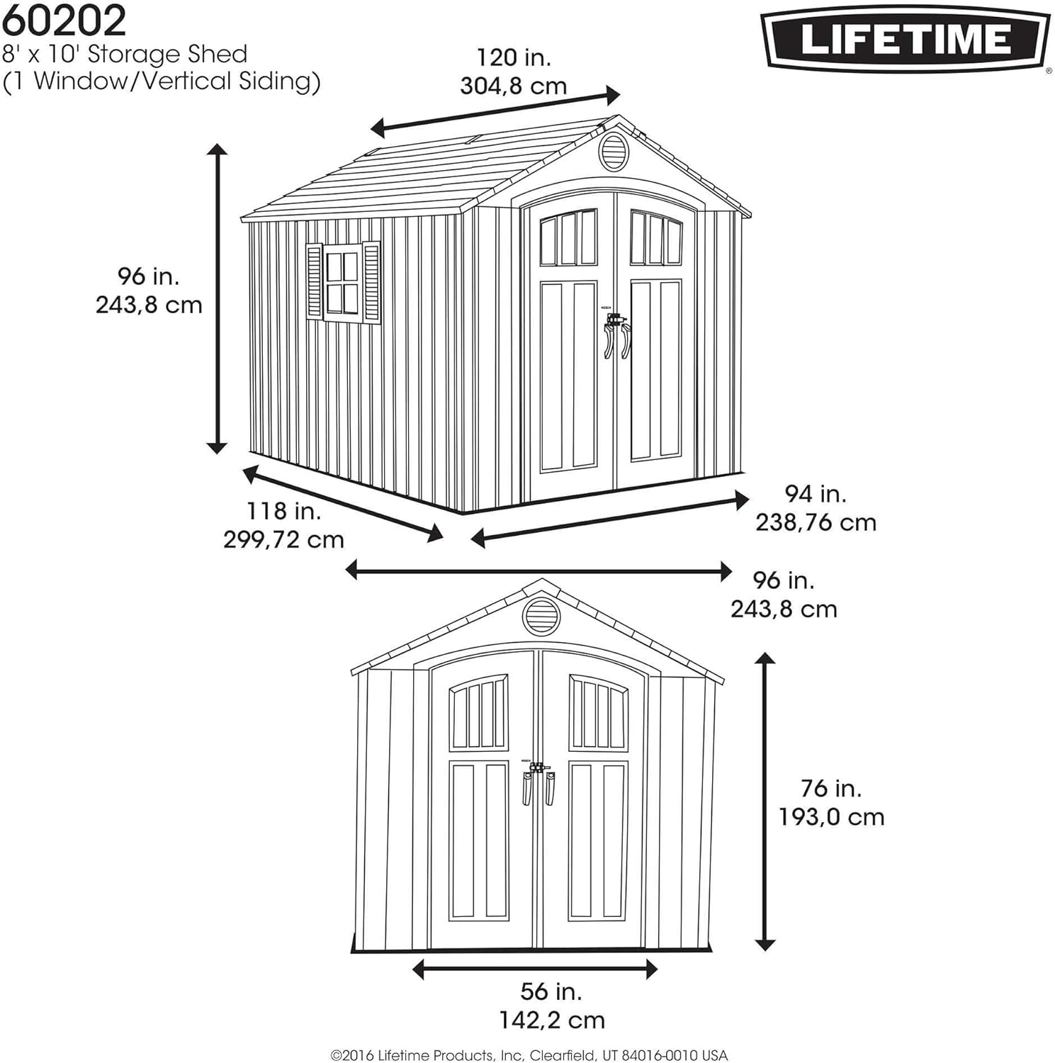 Lifetime 60202 8 x 10 Ft. Outdoor Storage Shed, Gray