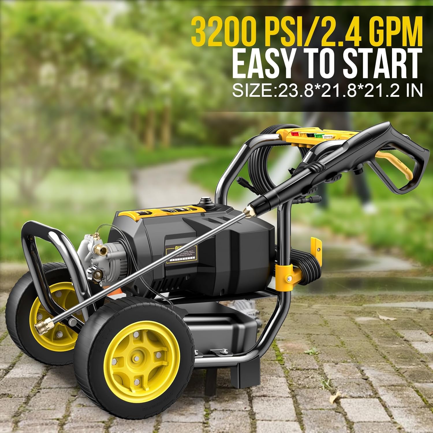 BLUBERY 3200 PSI Electric Pressure Washer, 2.4 GPM Heavy Duty Power Washer, 30Ft Pressure Hose&Max Soap Tank, 32.8ft Power Cord，5 Quick Nozzles, Commercial Washer,Black