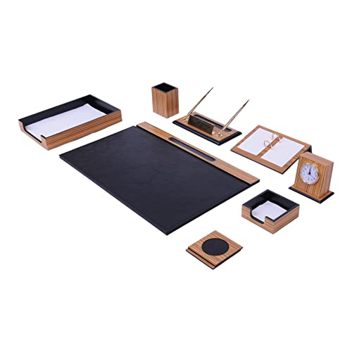 Wooden Desk Set - Desk Organizer Set - 11 Accessories - Desk Office Organizer - Document tray - Office Desk Accessories - Desk Pad - Desktop Storage - 10 PCS (BLACK)