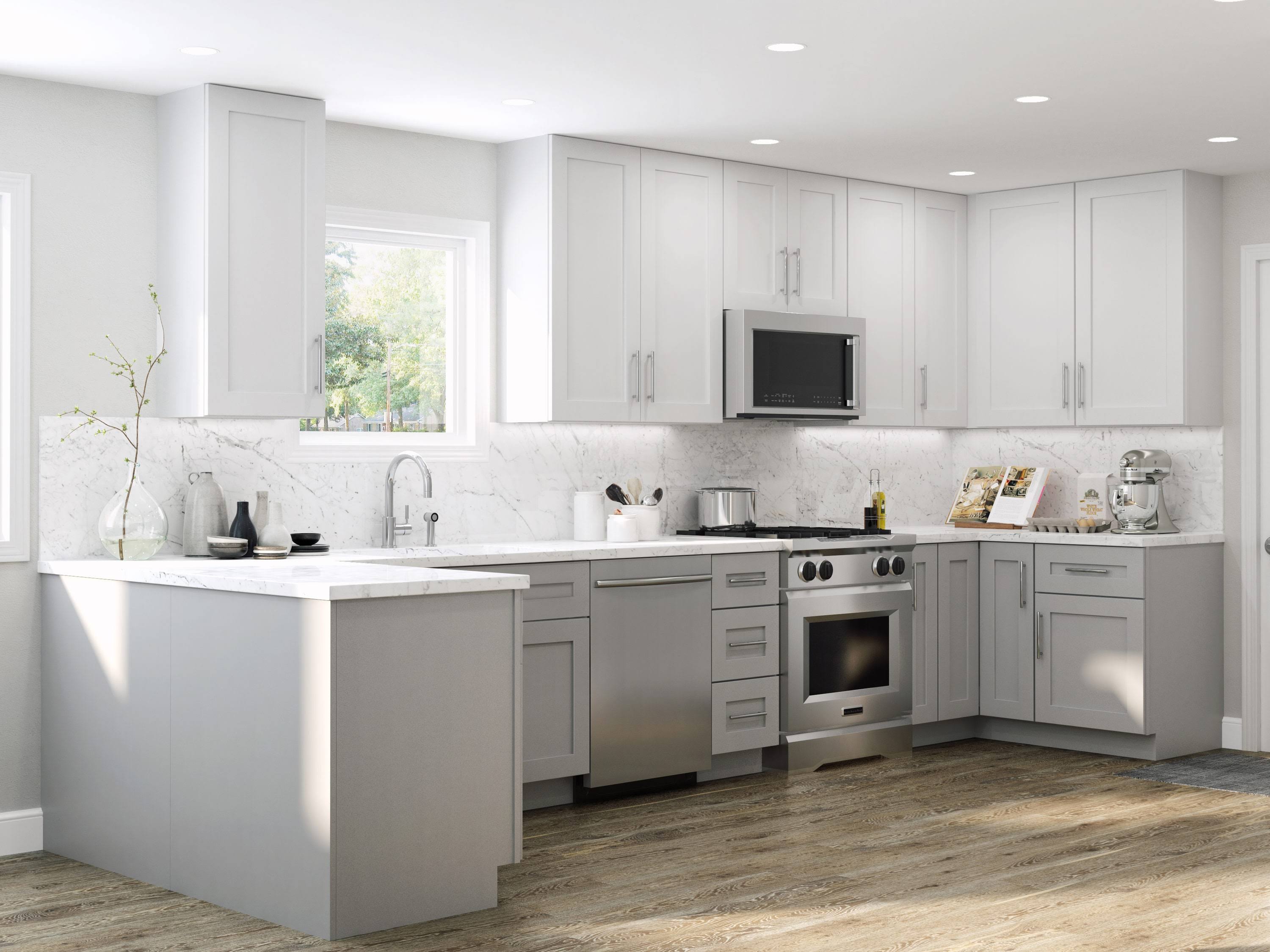 Contractor Express Cabinets Vesper White Shaker Assembled Plywood 18 in. x 84 in. x 24 in. Utility Pantry Kitchen Cabinet with S