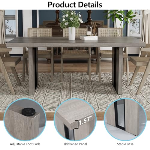 71" Large Dining Table, Rustic Farmhouse Dinner Table for 6 to 8 People, Rectangular Thick Kitchen Table with Heavy Duty Legs for Dining Room (Rustic)