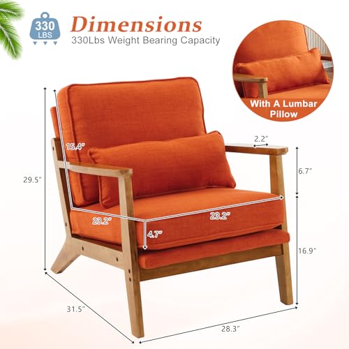 VINGLI Solid Wood Wide Armrests Accent Chair Set of 2,Upholstered Mid Century Modern Chair with Pillow,Comfy Reading Chair,Chairs Living Room,Bedroom,Guest Room,Linen Fabric,Navy Blue
