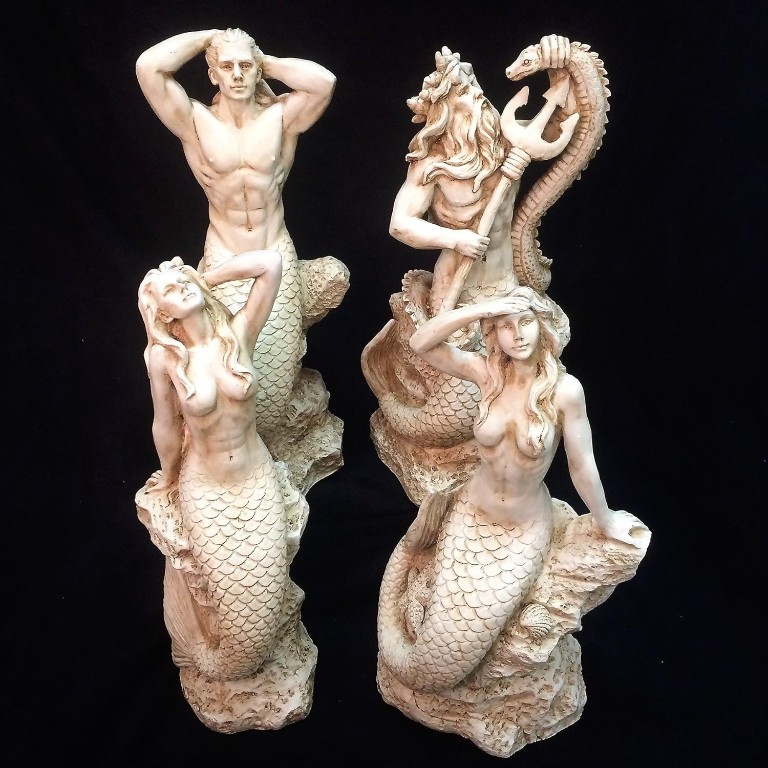 Homestyles Large 22 in. Classic Mermaid Sitting on Nautical Rock Looking Out to Sea Antique White Finish Beach and Pool Statue