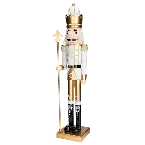 Fun Express 3 Ft. Large Classic Green Wooden Holiday Nutcracker with Scepter, Festive Christmas Decoration