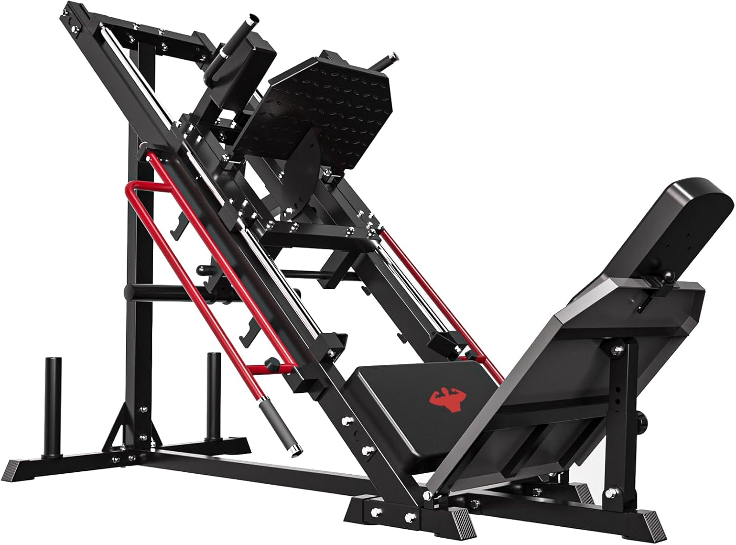 Leg Press Machine Hack Squat Equipment, Lower Body Exercise Machine Combo with Linear Bearing, Leg Press Machines for Home Gym Leg Day with Weight Storage for Quad, Hamstring, Glute, Red