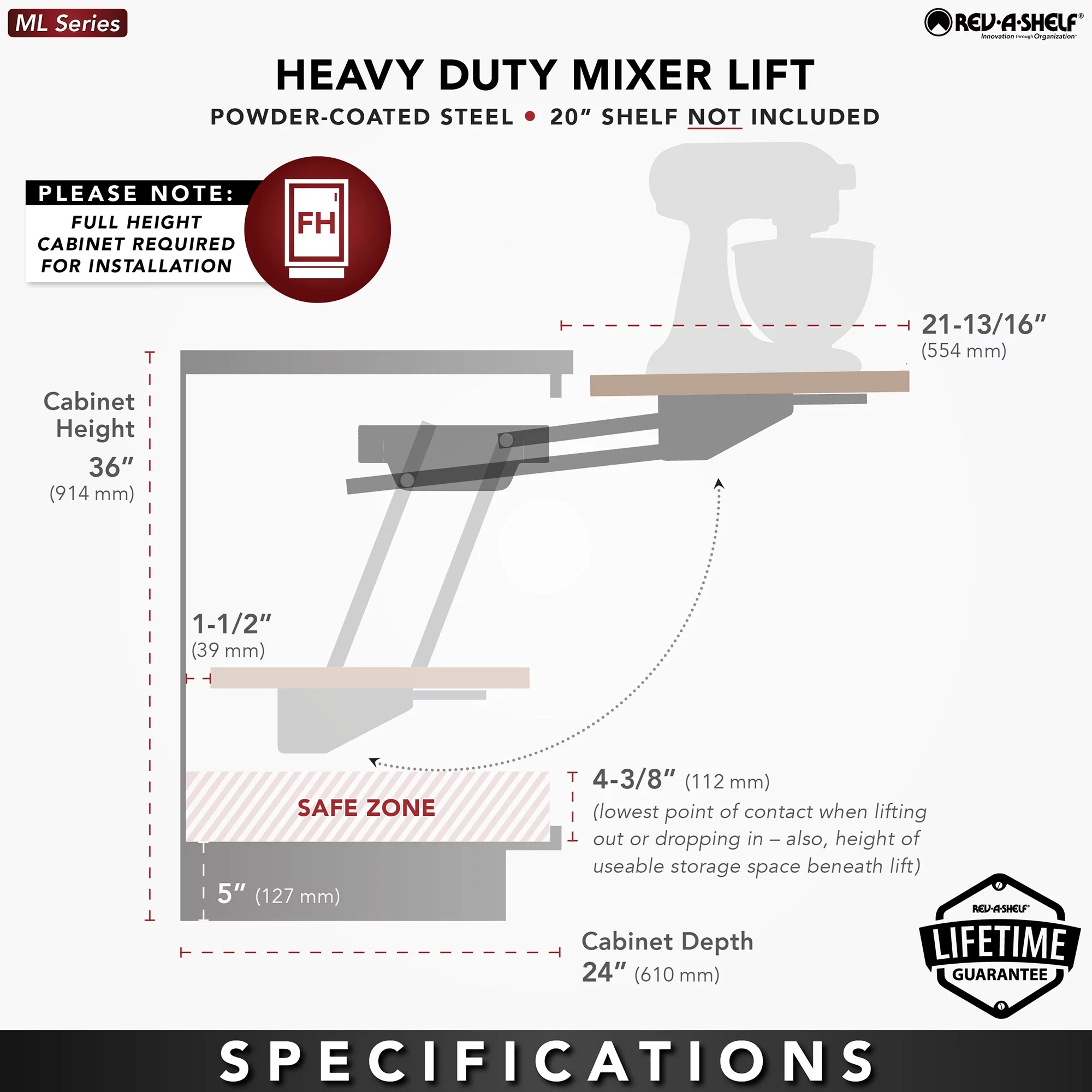 Rev-A-Shelf Mixer/Appliance Lift System for Base Cabinet, RAS-ML-HDSC