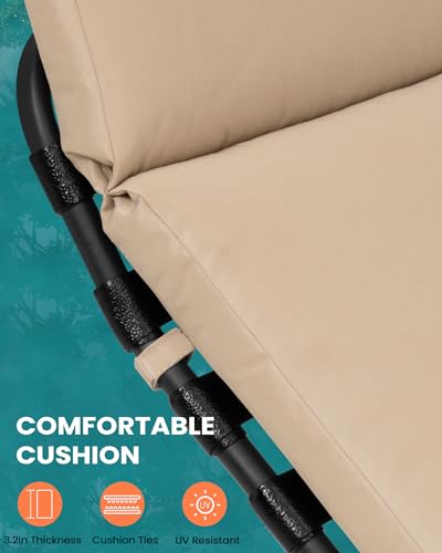 Pellebant Outdoor Chaise Lounge Chairs with Cushions Set of 2, Pool Lounge Chairs with Adjustable Positions, Patio Recliners for Garden, Deck, Yard, Beige