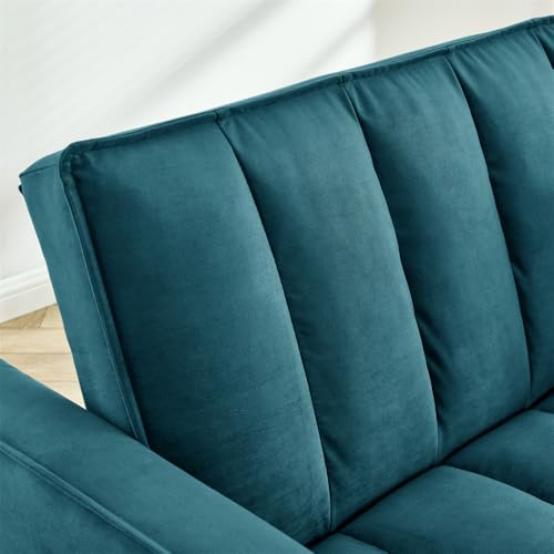 3-in-1 Convertible Sleeper Sofa Bed, Velvet Pull Out Loveseat Futon Sofa Couch with Adjustable Backrest and Pillows, Lounger Armchair Bed with Side Pockets for Living Room Bedroom (Black White)