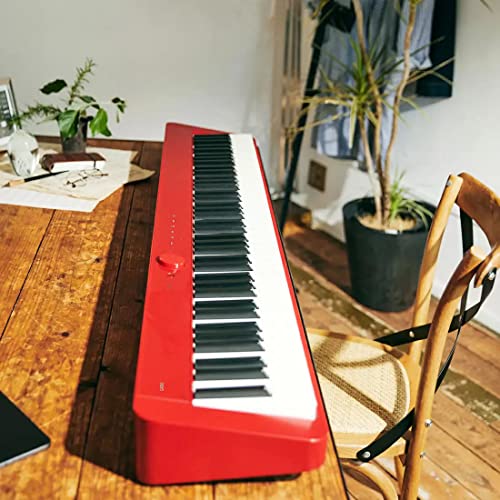 Casio Privia PX-S1100 Digital Piano Bundle with CS-68 Furniture Stand, SP-34 Sustain Pedal, Bench, Instructional Book, DVD, Online Piano Lessons, and Polishing Cloth - Red