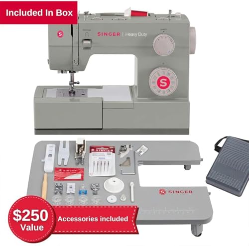 SINGER Heavy Duty 4452 High Speed Sewing Machine With Accessory Kit | Strong Motor with Enhanced Piercing Power, 110 Stitch Applications, Full Metal frame, 1-step Buttonhole & LED Lights