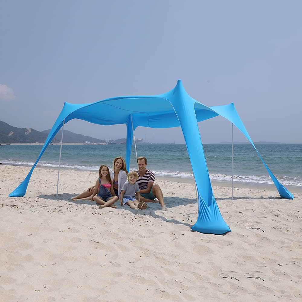 SHINYEVER Beach Tent Sun Shade��Portable Pop Up Canopy Large Light Weight Camping Shelter with 4 Poles,for Beach, Fishing, Backyard, Camping and Outdoors 7x7ft 10x10ft