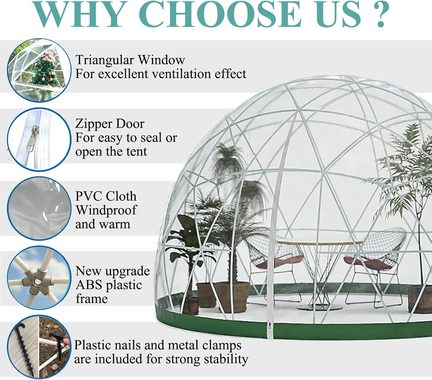 Garden Dome Igloo Clear Bubble Tent Outdoor 12 FT, Weather Proof Pod Camping Patio Tent for Backyard Canopy Gazebos Screen House Room Lean to Greenhouse
