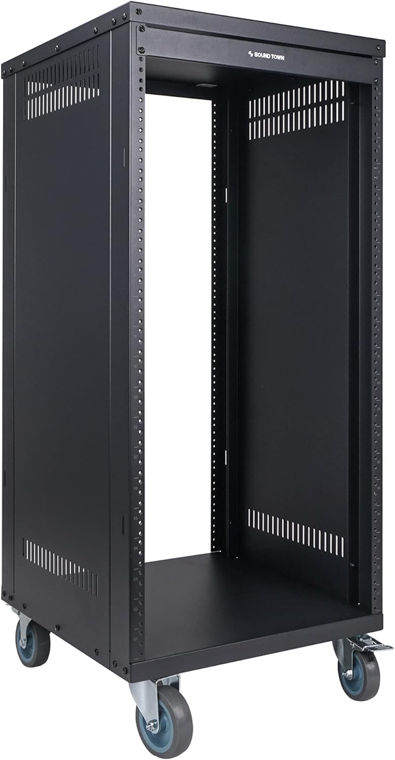 Sound Town 30U Universal Steel Rack, w/ 3 Locking Casters, Vented Side Panels for Audio Video, Server and Network Equipment (STRK-M30U)