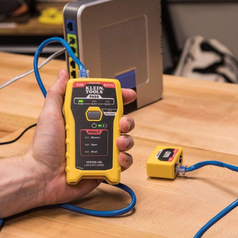 RJ45 Ethernet Cable Tester and Crimper Kit, Pass-Thru Technology, Includes Connectors for Cat5e / CAT6 Data Applications Klein Tools VDV026-813