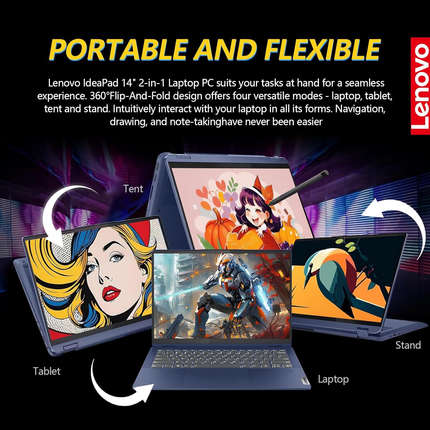 Lenovo IdeaPad Flex 5 2 in 1 Laptop Touchscreen, 14 Inch FHD Ultra Thin Light Touch Screen Convertible, Intel Core i5, 16GB RAM 512GB SSD, Windows 11, Lifetime Office, Backlit Keyboard, Thunderbolt