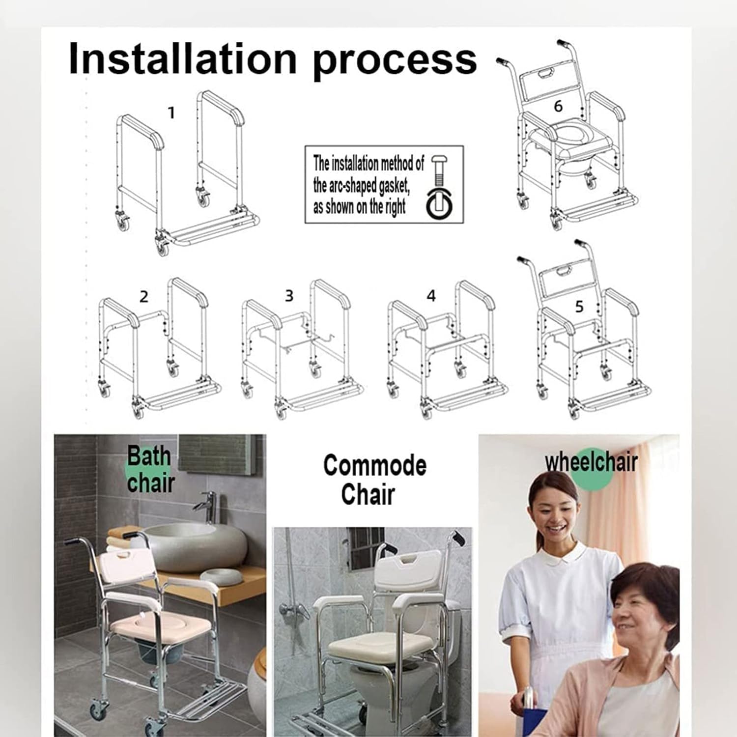 Commode Wheelchair - Shower Chair with Removable Pot Mobile Toilet Folding Pedal Mobile Bedside Commodes Comfortable Waterproof for Elderly Disabled 330 Lbs Weight Capacity