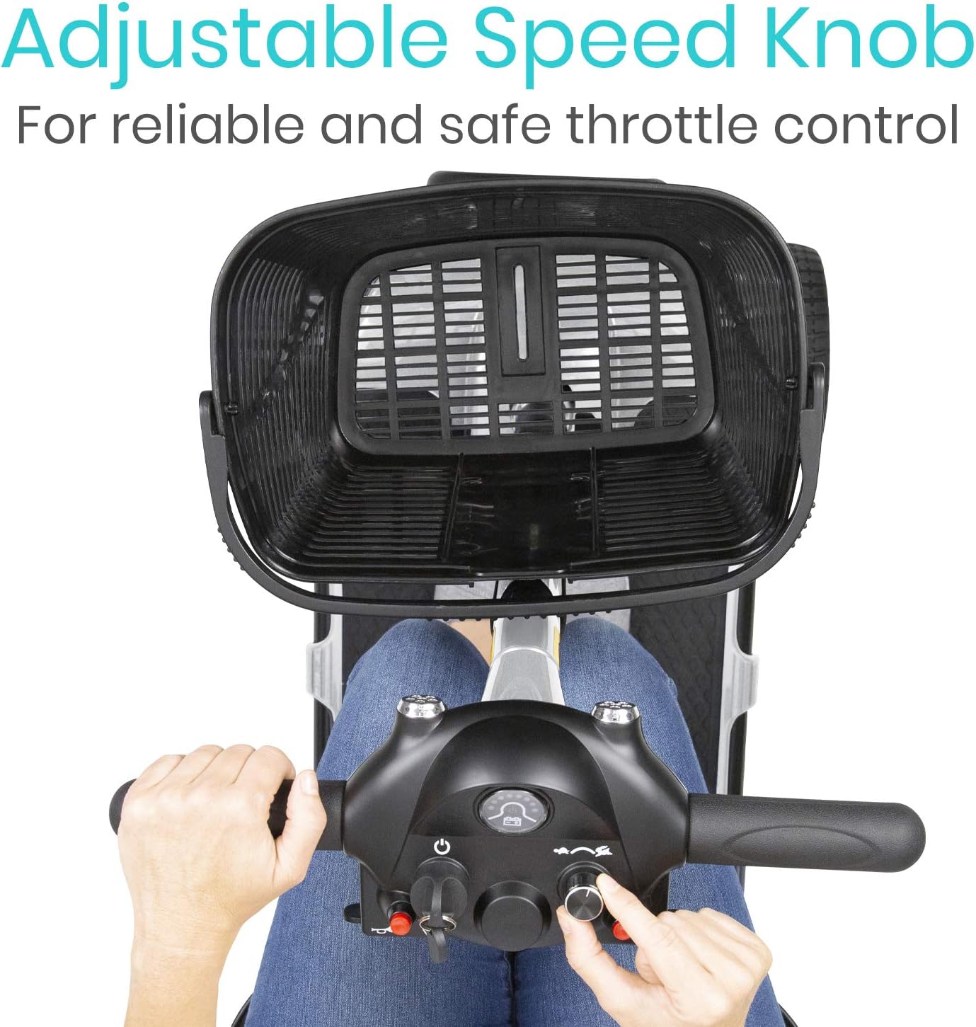 Vive 4 Wheel Mobility Scooter - Electric Powered Wheelchair Device - Compact Heavy Duty Mobile for Travel, Adults, Elderly - Long Range Power Extended Battery with Charger and Basket Included