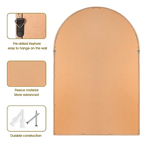 24"x36" Arch Wall Mirror Wooden Framed with White Wooden Beads, Modern Rustic Distressed Hanging Wall Mirror for Entryway, Living Room or Bedroom Home Decor