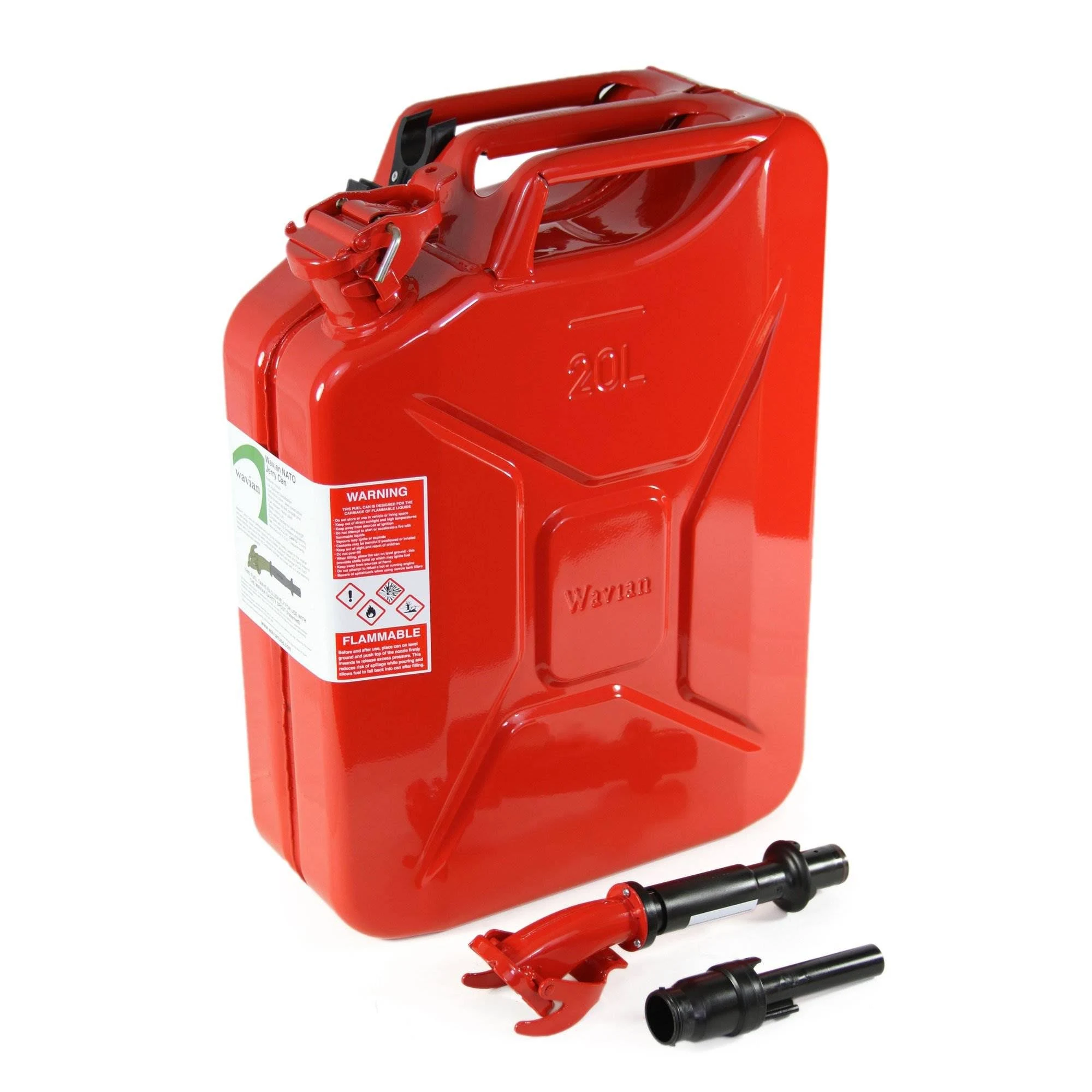 4 Wavian 3009 5.3 Gallon 20 Liter Authentic Carb Fuel Jerry Can with Spout, Red