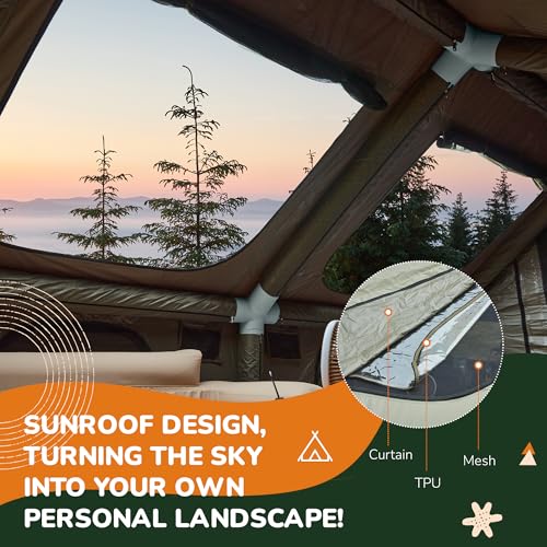 YOLENY Inflatable Tents for Camping, 4/6/8/10/12 Person Tent with TPU Skylight, Mesh Windows, Stove Jack & Pump, Easy Setup 4 Season Glamping Tent, Waterproof & Windproof