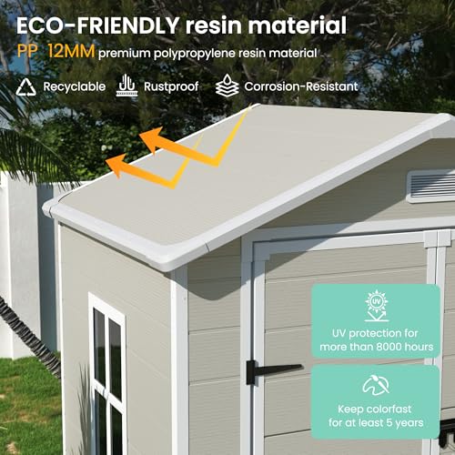 UDPATIO Outdoor Resin Storage Shed 6x4.5 FT, Plastic Garden Shed for Bike, Garbage Can, Tool, Outside Sheds with Lockable Door for Backyard, Patio, Lawn, Grey & White