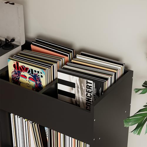 Cozy Castle Record Cabinet Holds up to 400 Albums, Record Player Stand with Power Outlet and Vinyl Storage, Turntable Stand for Living Room, White