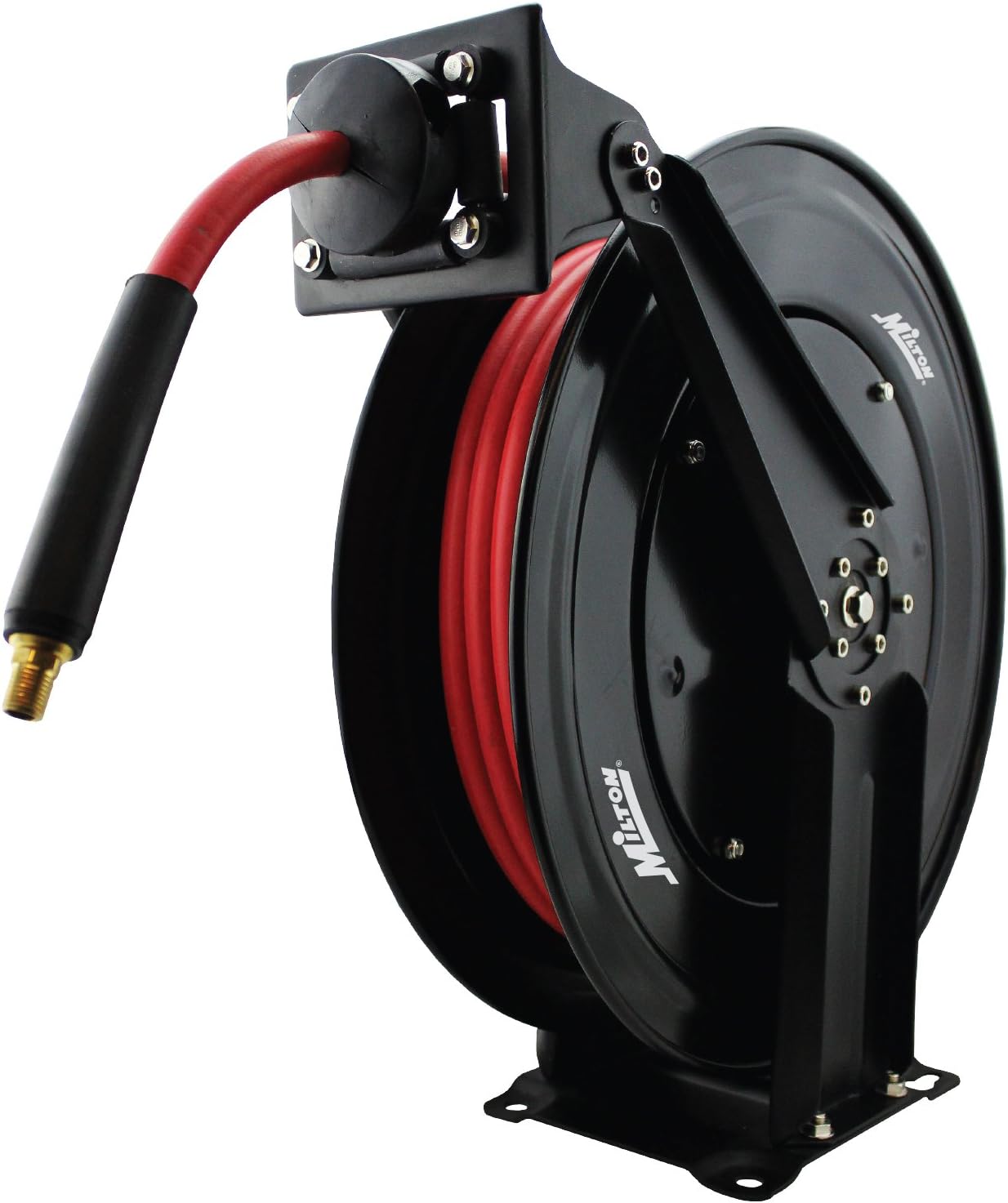 Milton 2760-50D Steel Dual Arm Auto-Retractable Air Hose Reel and 3 ft. Rubber Hose