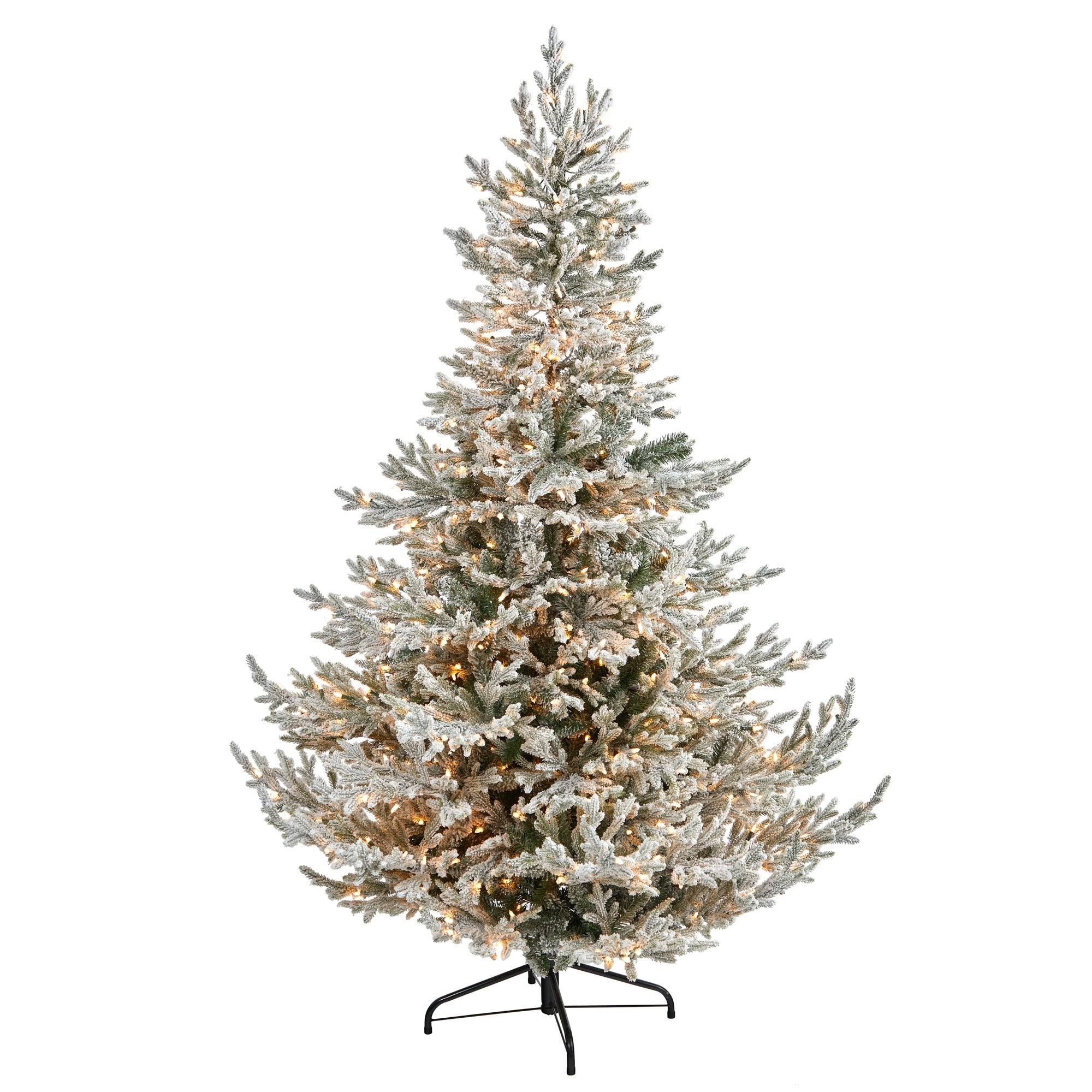 7' Flocked Fraser Fir Christmas Tree with 600 Warm White Lights - Green