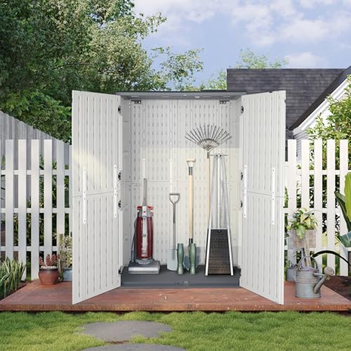VINGLI Outdoor Storage Shed, Resin Storage Cabinet with Lockable Design, Weatherproof Tool Shed with HDPE Material, Resin Deck Box for Garden Tools, Pool Equipment, Garbage Cans, White (59 Cu.ft)