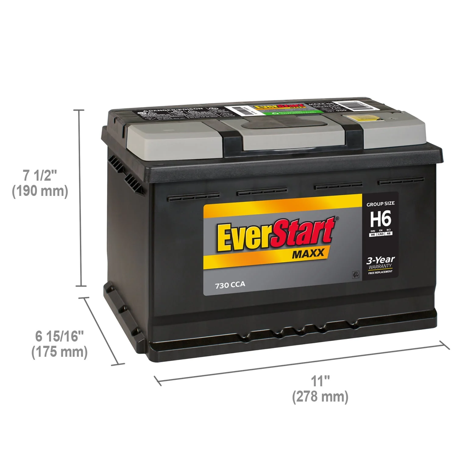 EverStart Maxx Lead Acid Automotive Battery, Group Size H6 / LN3 / 48 12 Volt, 730 CCA 140 RC