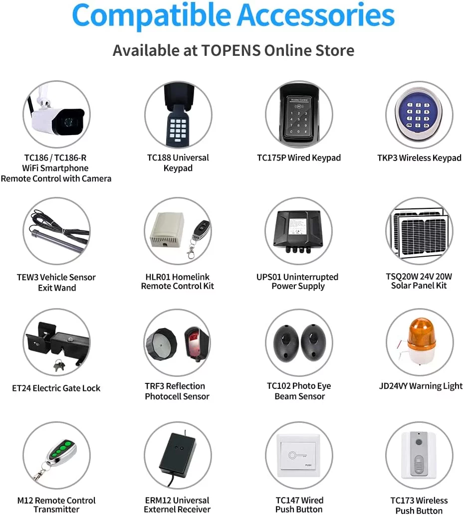 TOPENS AT6131S Solar Single Swing Gate Opener Medium Duty Automatic Gate Motor for Single Swing Gates Up to 18ft, Electric Driveway Gate Operator AC Powered with Solar Panel Remote Control Kit