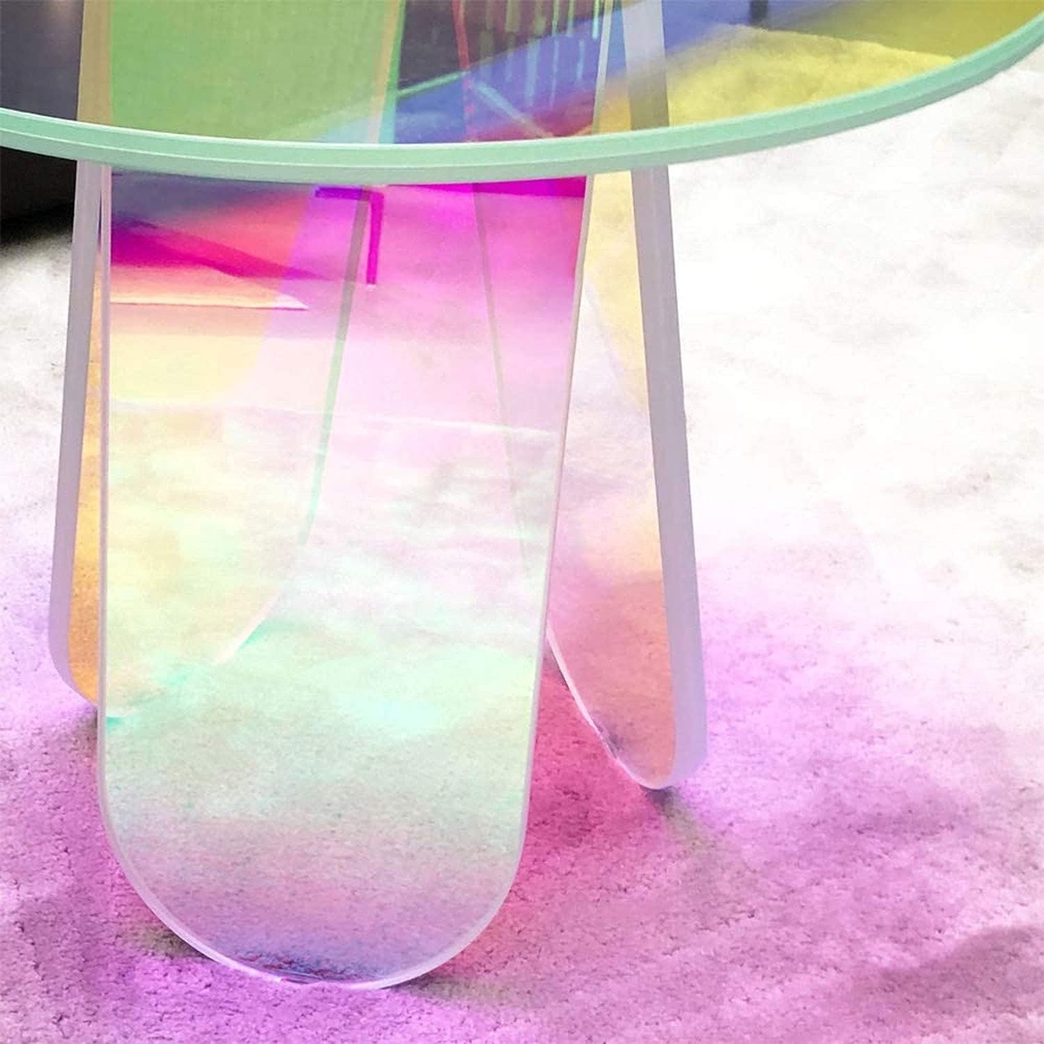 Acrylic Side Table Colorful Glass Round End Table, Beautiful Small Narrow Bedside Couch Sofa Side Tables for Drink Snack Magazine Living Room Bedroom, Clear Suncatcher Night Stands, 18 inch